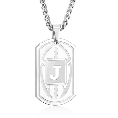 Silver Stainless Steel Football Initial Necklace