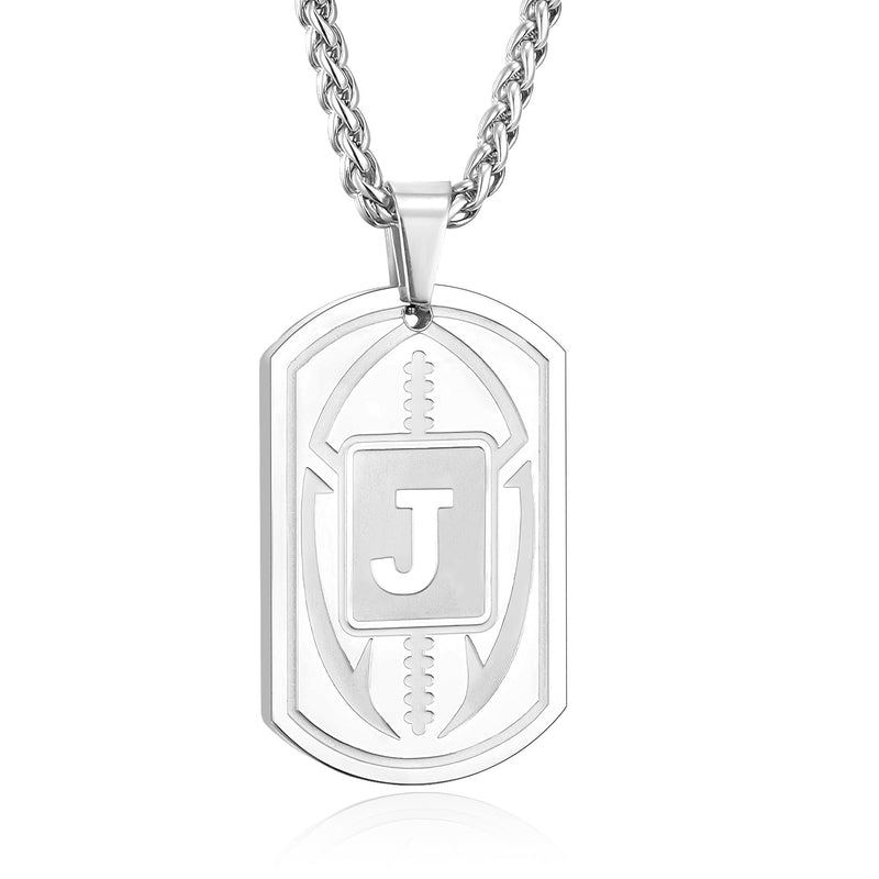 Silver Stainless Steel Football Initial Necklace