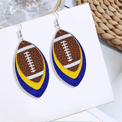 Sequined Leather Football Dangle Earrings