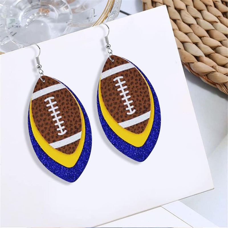 Sequined Leather Football Dangle Earrings
