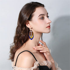 Sequined Leather Football Dangle Earrings
