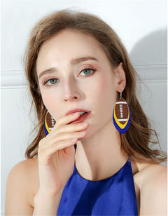 Sequined Leather Football Dangle Earrings