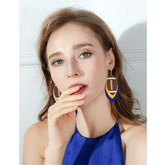 Sequined Leather Football Dangle Earrings