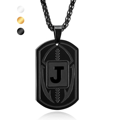 Black Stainless steel Football Initial dog tag