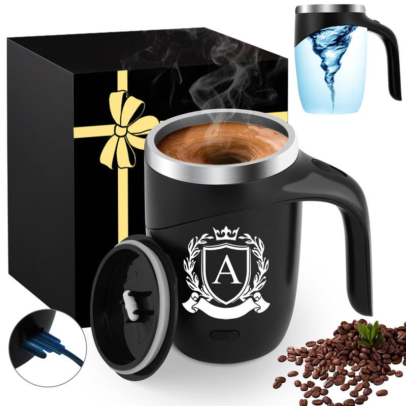 Initial Self Stirring Mug with Lid